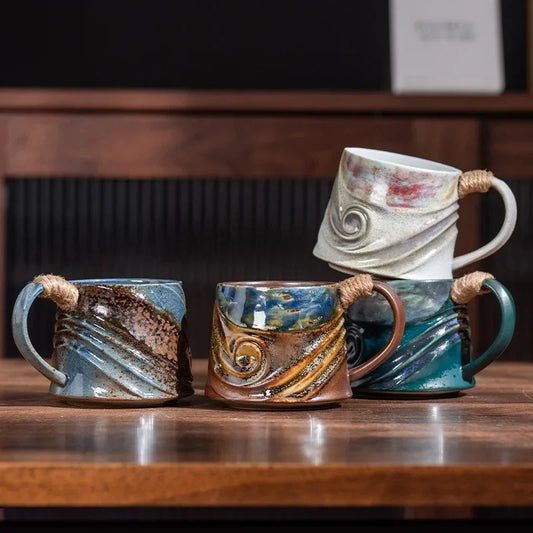 320ML Ceramic Mug Creative Spiral Hemp Rope Vintage Office Afternoon Tea Coffee Mug Living Room Decoration Household Cup Gift